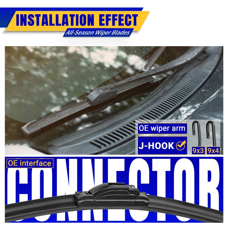 Rooppa 3 wipers Replacement for 2017-2019 Cadillac XT5, Windshield Wiper Blades Original Equipment Replacement - 24"/20"/11" (Set of 3) U/J HOOK - Image 3